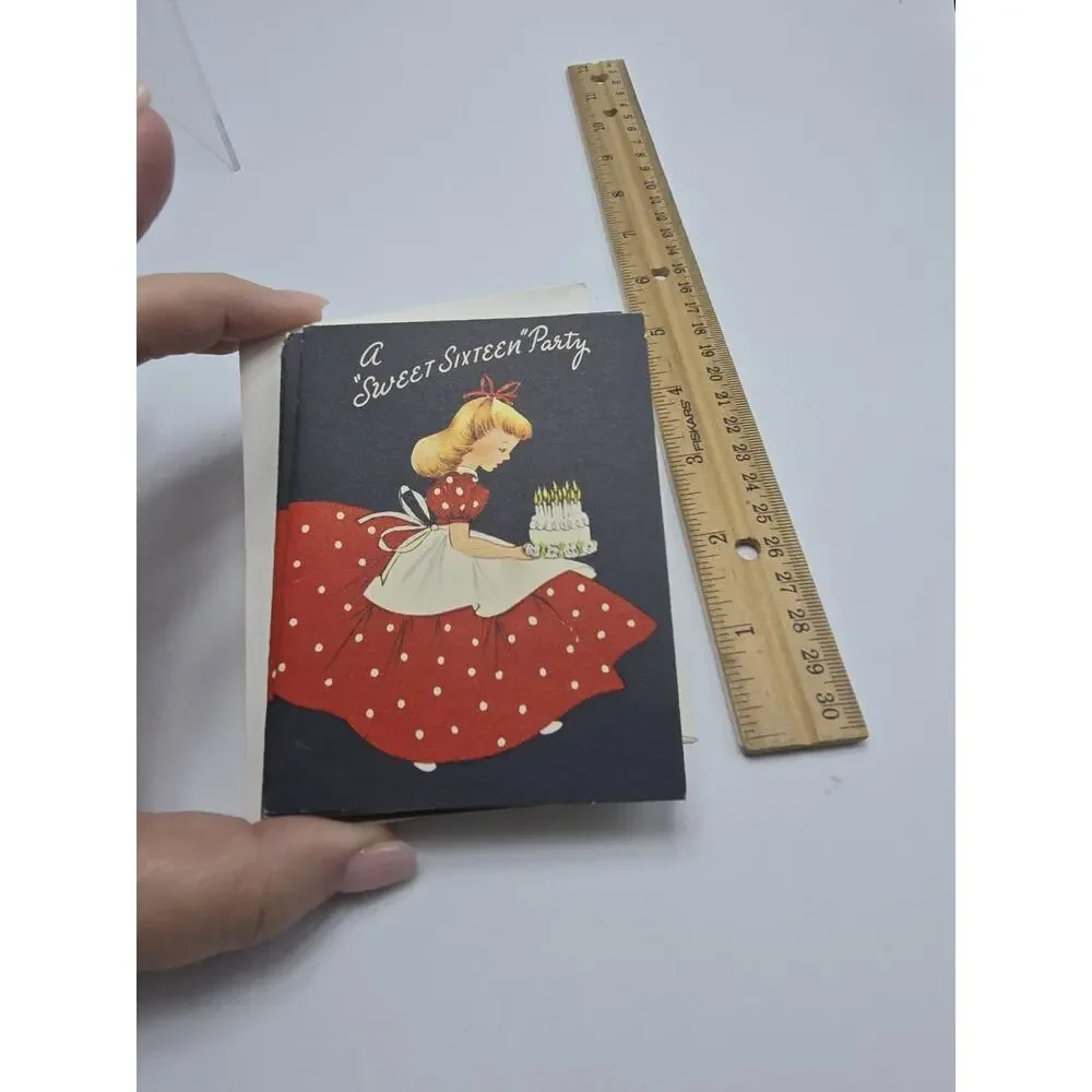 1960s It's A Sweet 16 Party set of 7 Retro MCM Invitation cards & envelopes